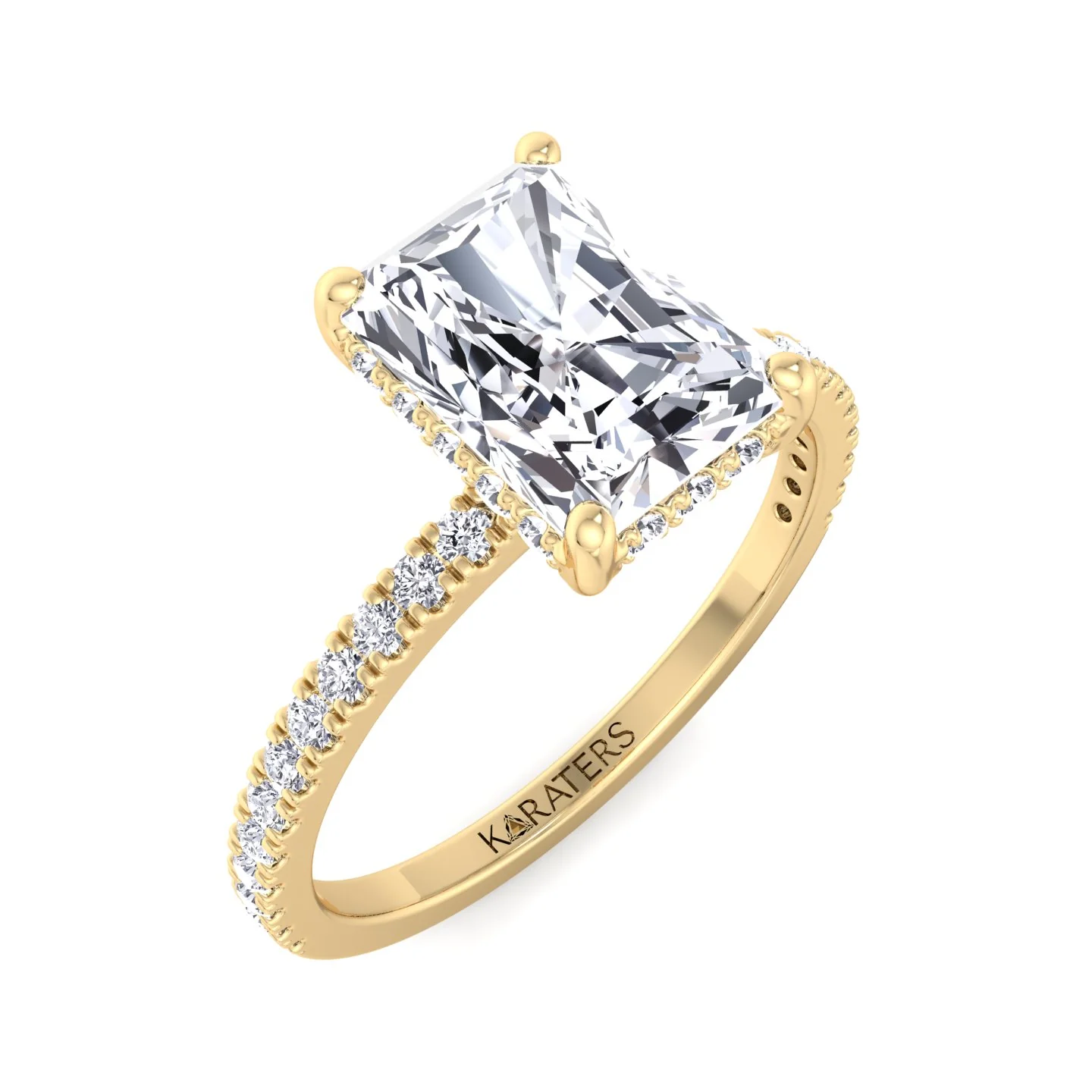 Radiant Cut Lab Grown Diamond Hidden Halo Engagement Ring with Pave Band - Image 8