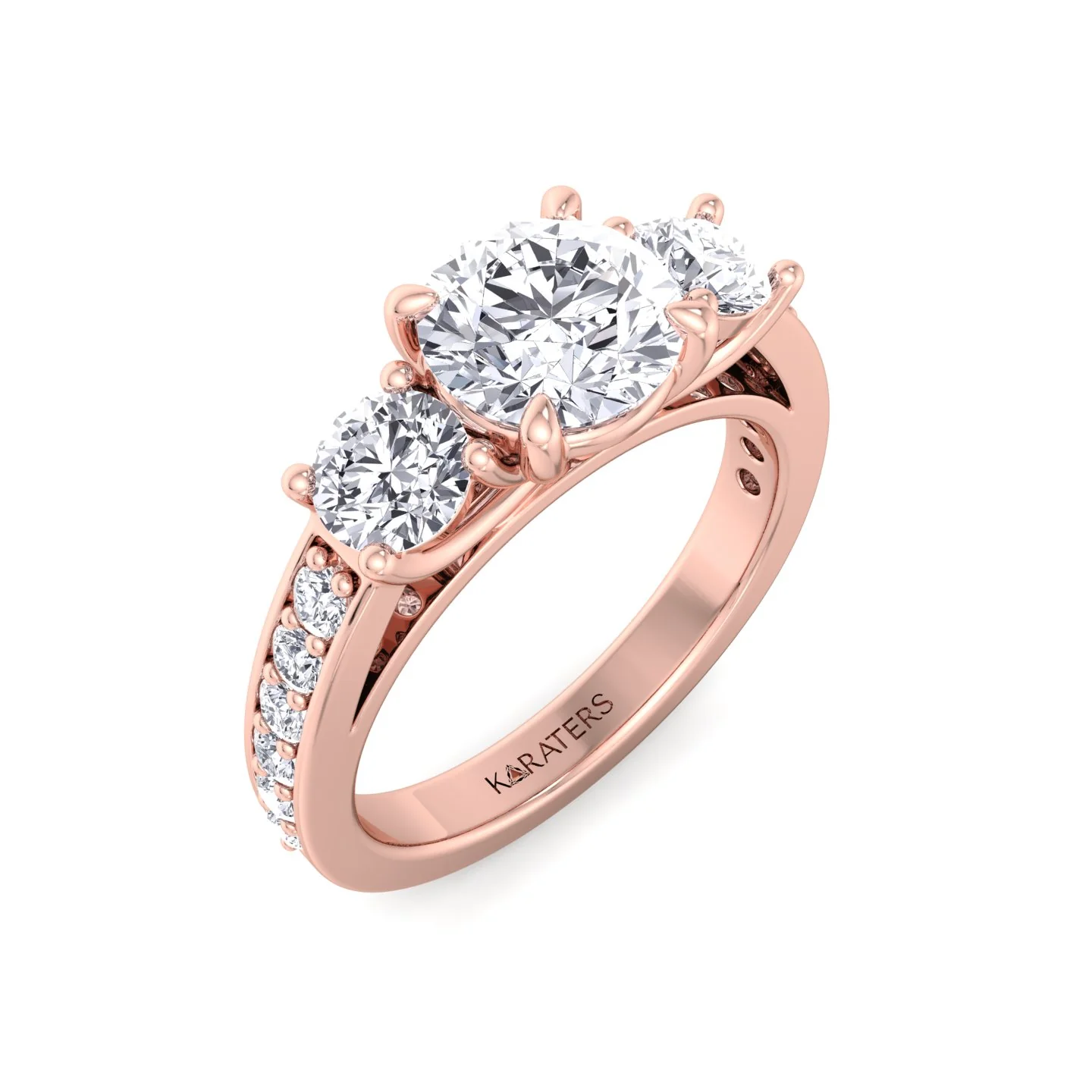 Round Cut Lab Grown Diamond Engagement Ring with Round Sidestones - Image 4