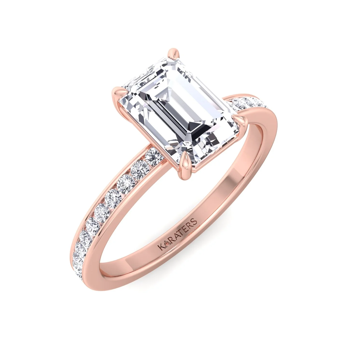Emerald Shape Lab Grown Diamond Engagement Ring with Channel Set Side Stones - Image 13