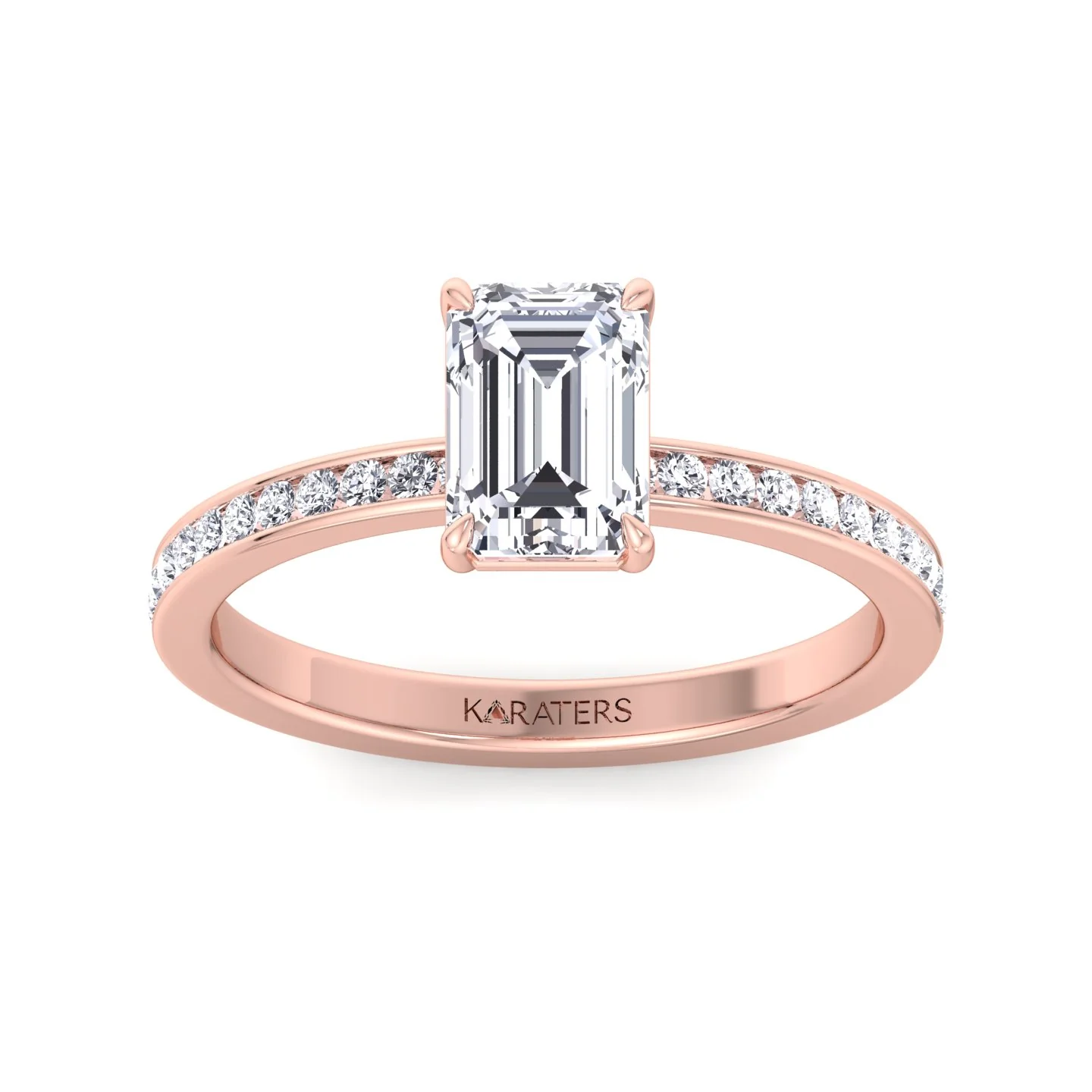 Emerald Shape Lab Grown Diamond Engagement Ring with Channel Set Side Stones - Image 15