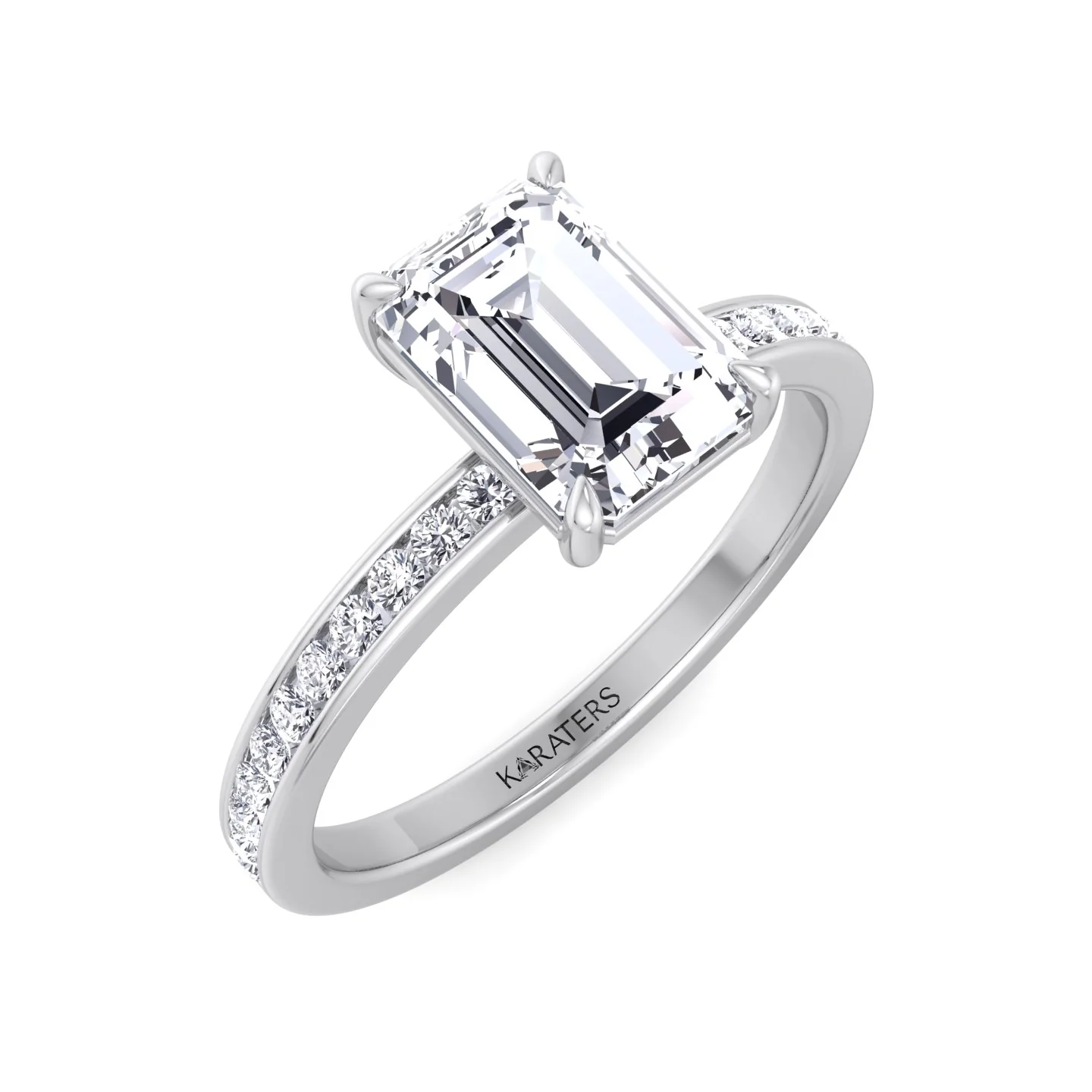 Emerald Shape Lab Grown Diamond Engagement Ring with Channel Set Side Stones - Image 6