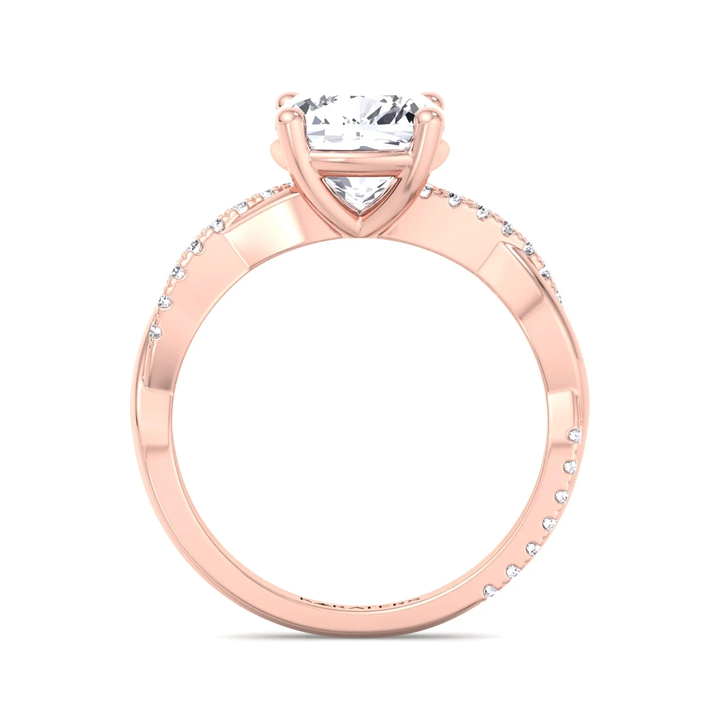 Cushion Cut Lab Grown Diamond Engagement Ring With Twist Band & SideStones - Image 12