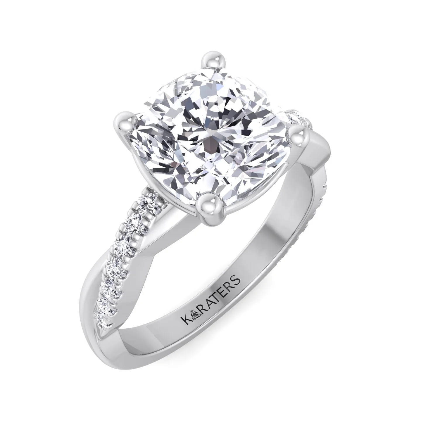 Cushion Cut Lab Grown Diamond Engagement Ring With Twist Band & SideStones - Image 5