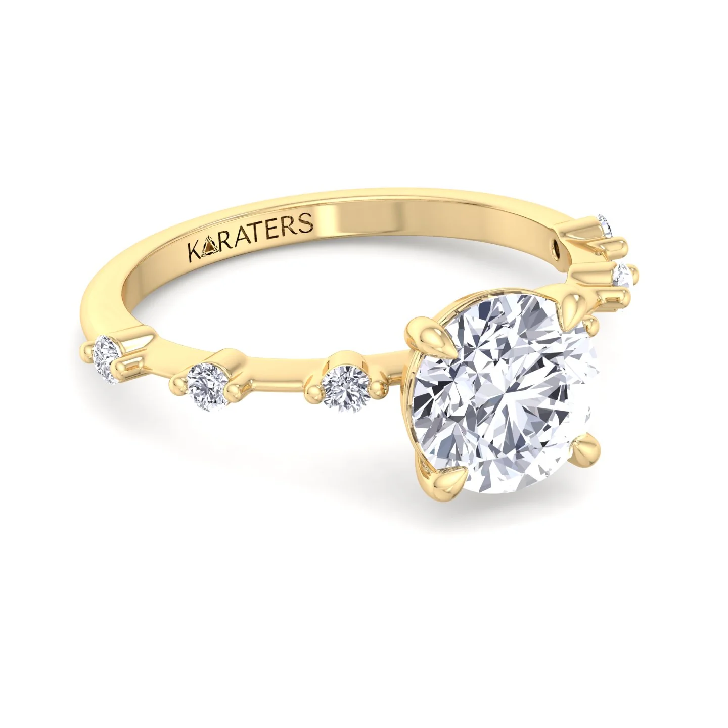 Round Cut Solitaire Lab Grown Diamond Engagement Ring With Sidestones - Image 3