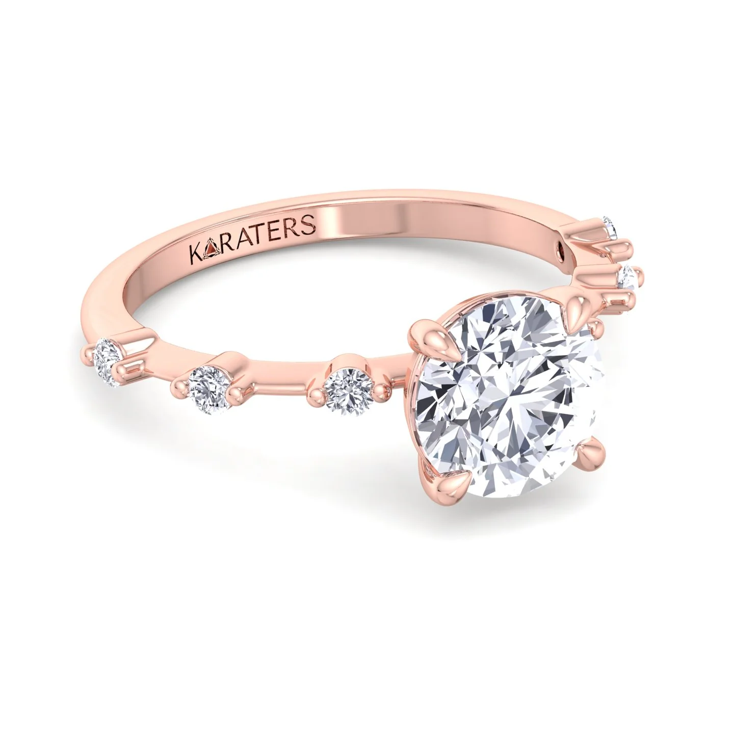 Round Cut Solitaire Lab Grown Diamond Engagement Ring With Sidestones - Image 7