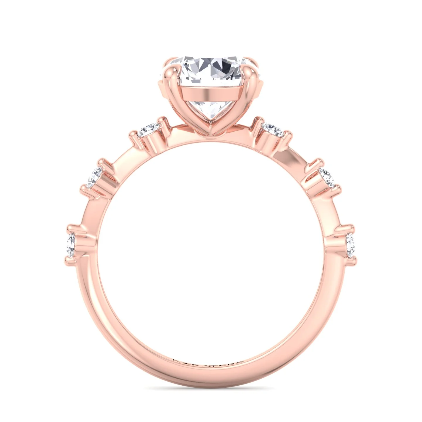 Round Cut Solitaire Lab Grown Diamond Engagement Ring With Sidestones - Image 8