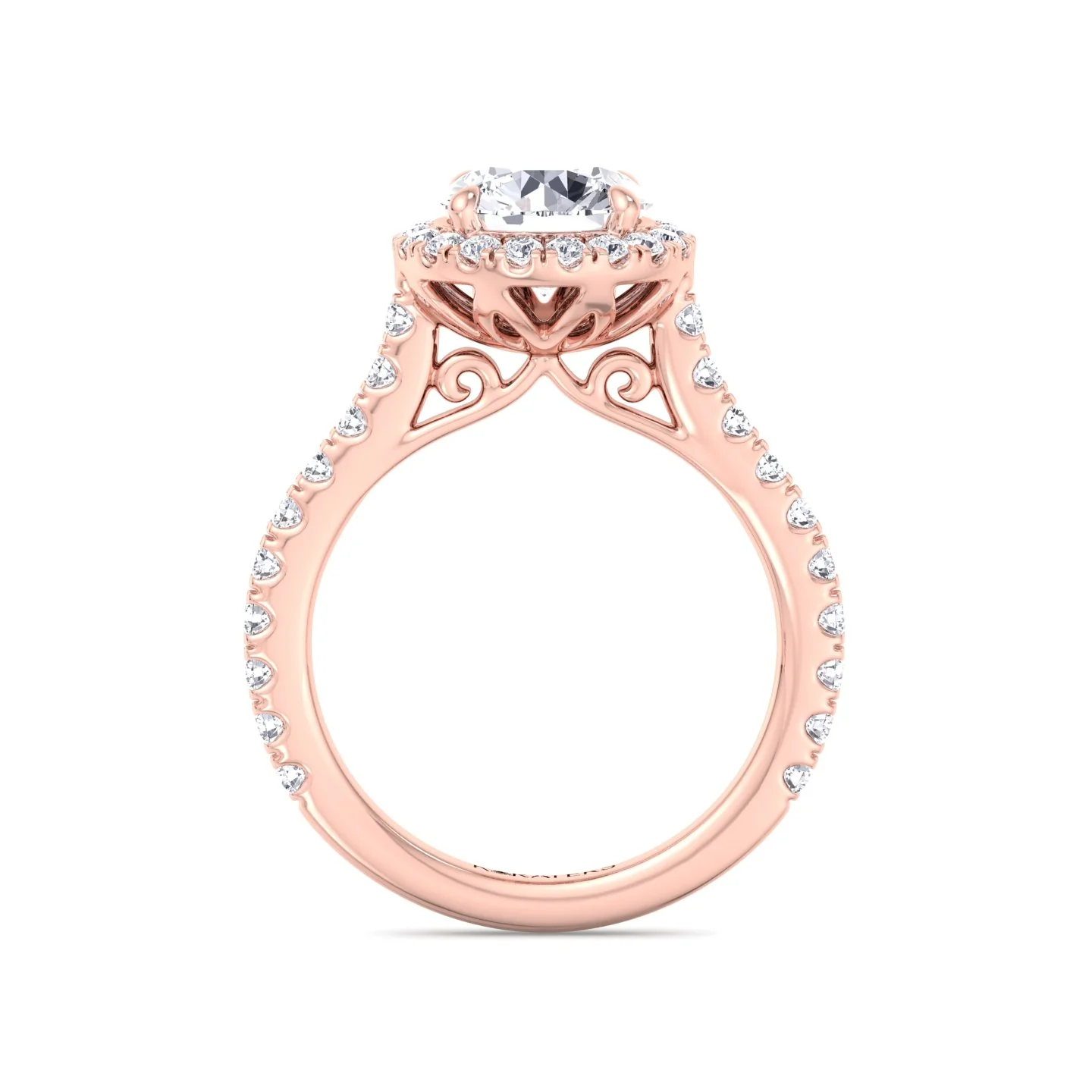Round Halo Lab Grown Diamond Engagement Ring With Thin Pave Band - Image 9