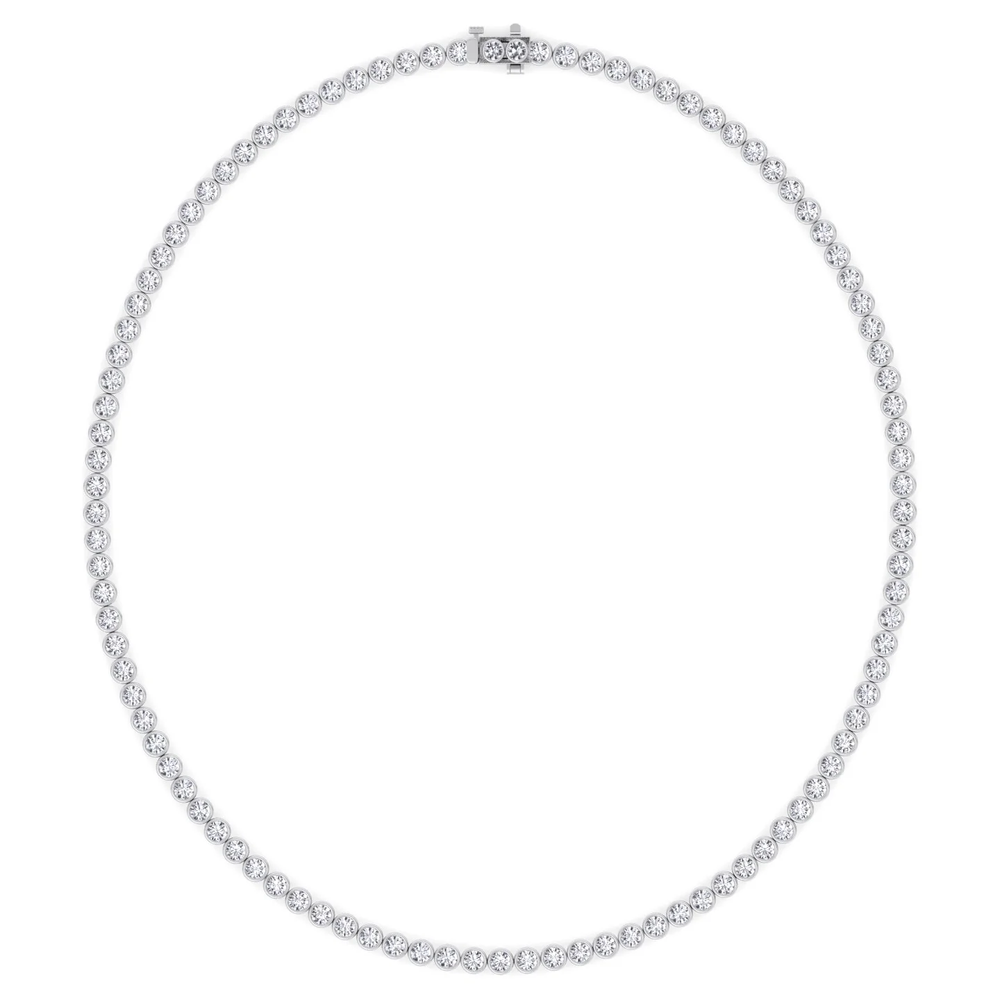 Round Shape Bezel Set Lab Grown Diamond Tennis Necklace 18K Solid Gold - Image 5