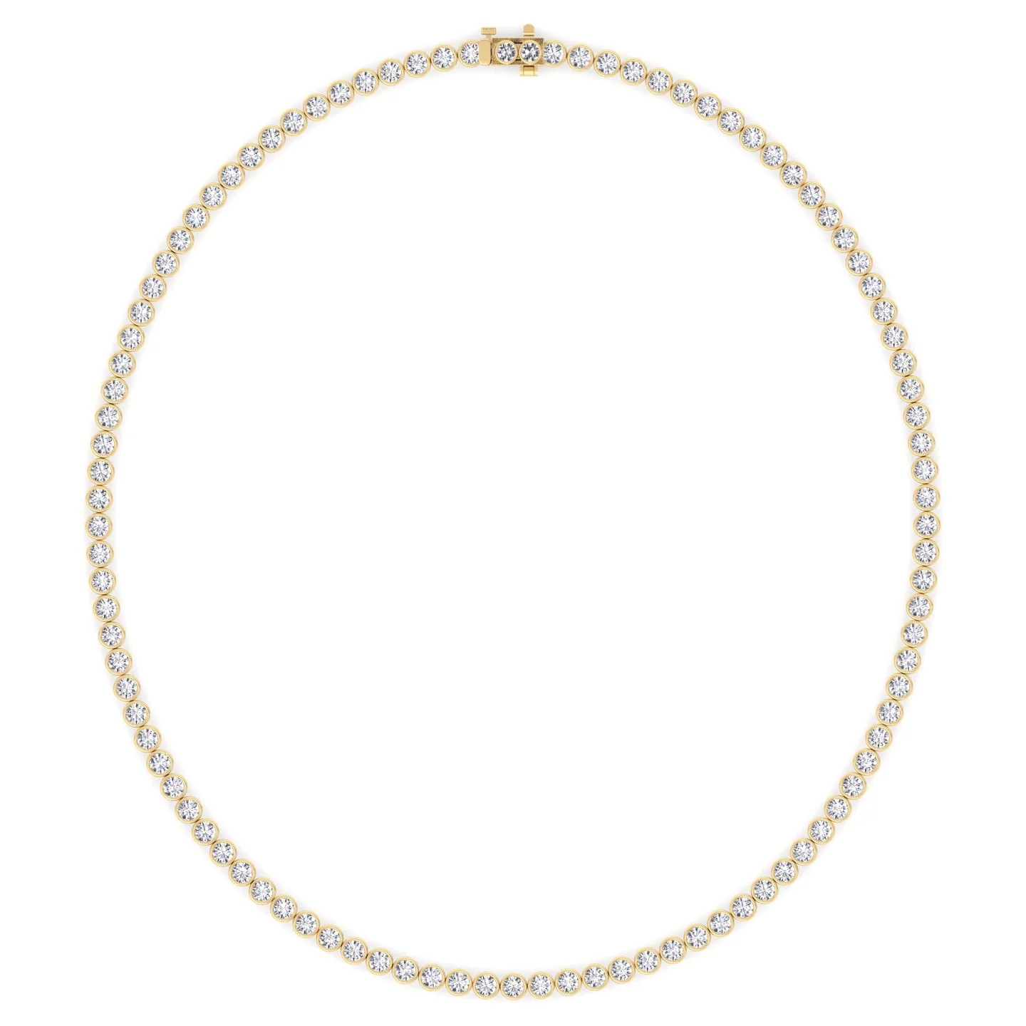 Round Shape Bezel Set Lab Grown Diamond Tennis Necklace 18K Solid Gold - Image 6
