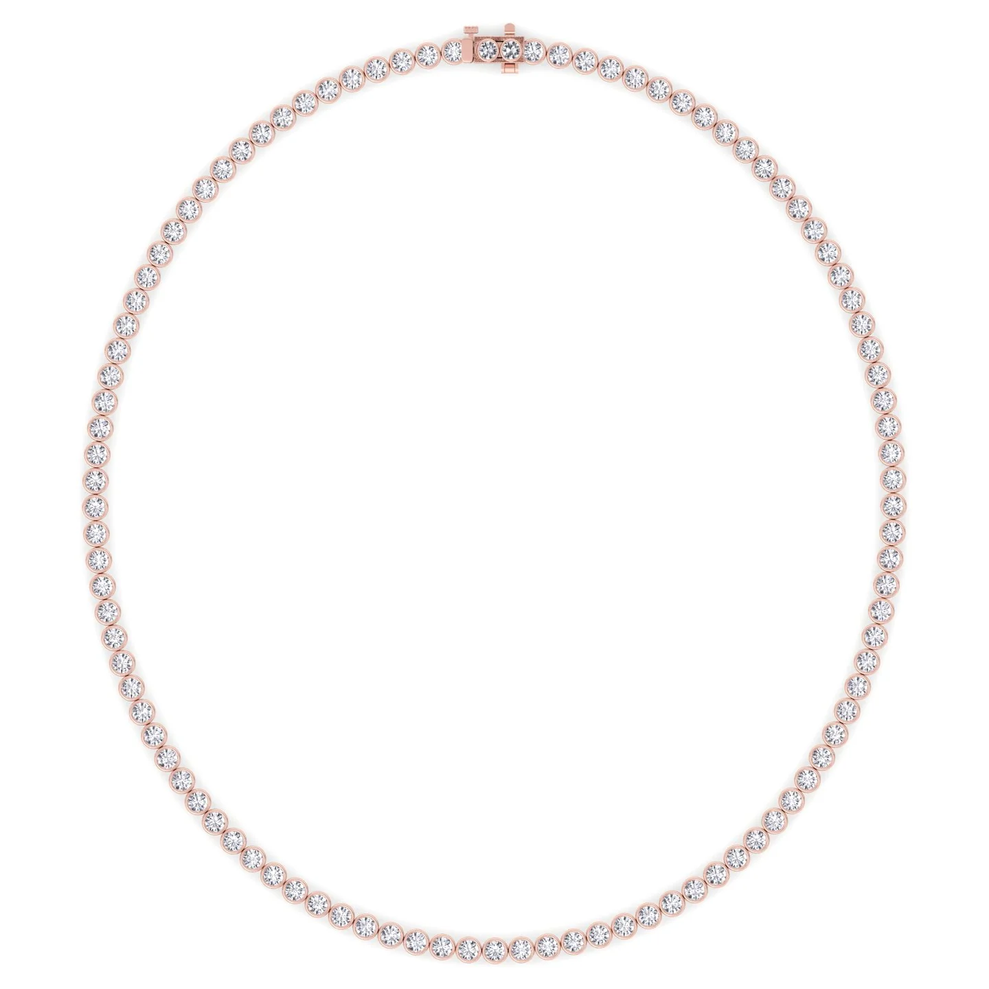 Round Shape Bezel Set Lab Grown Diamond Tennis Necklace 18K Solid Gold - Image 7