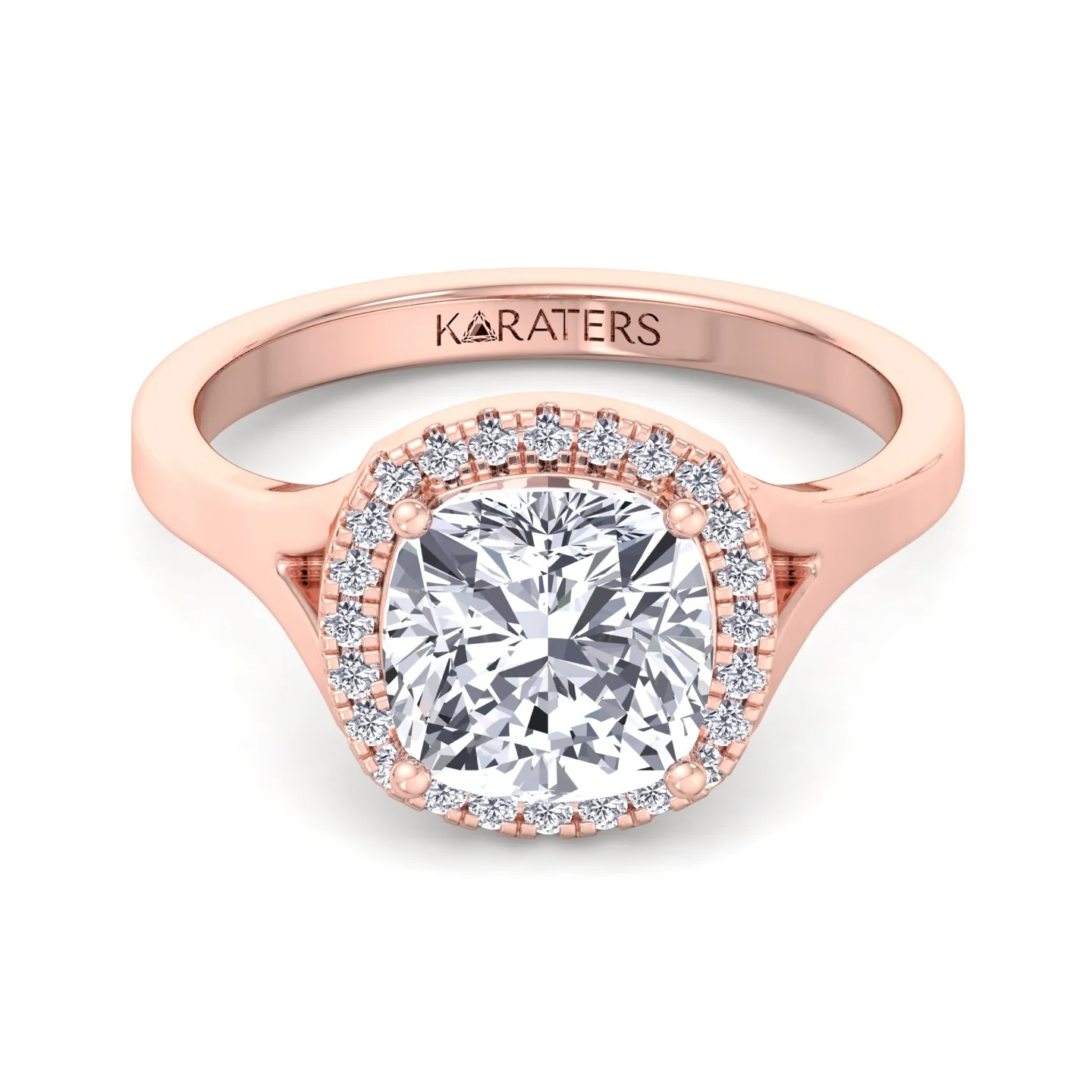 Cushion Cut Lab Grown Diamond Solitaire Engagement Ring With Halo - Image 10