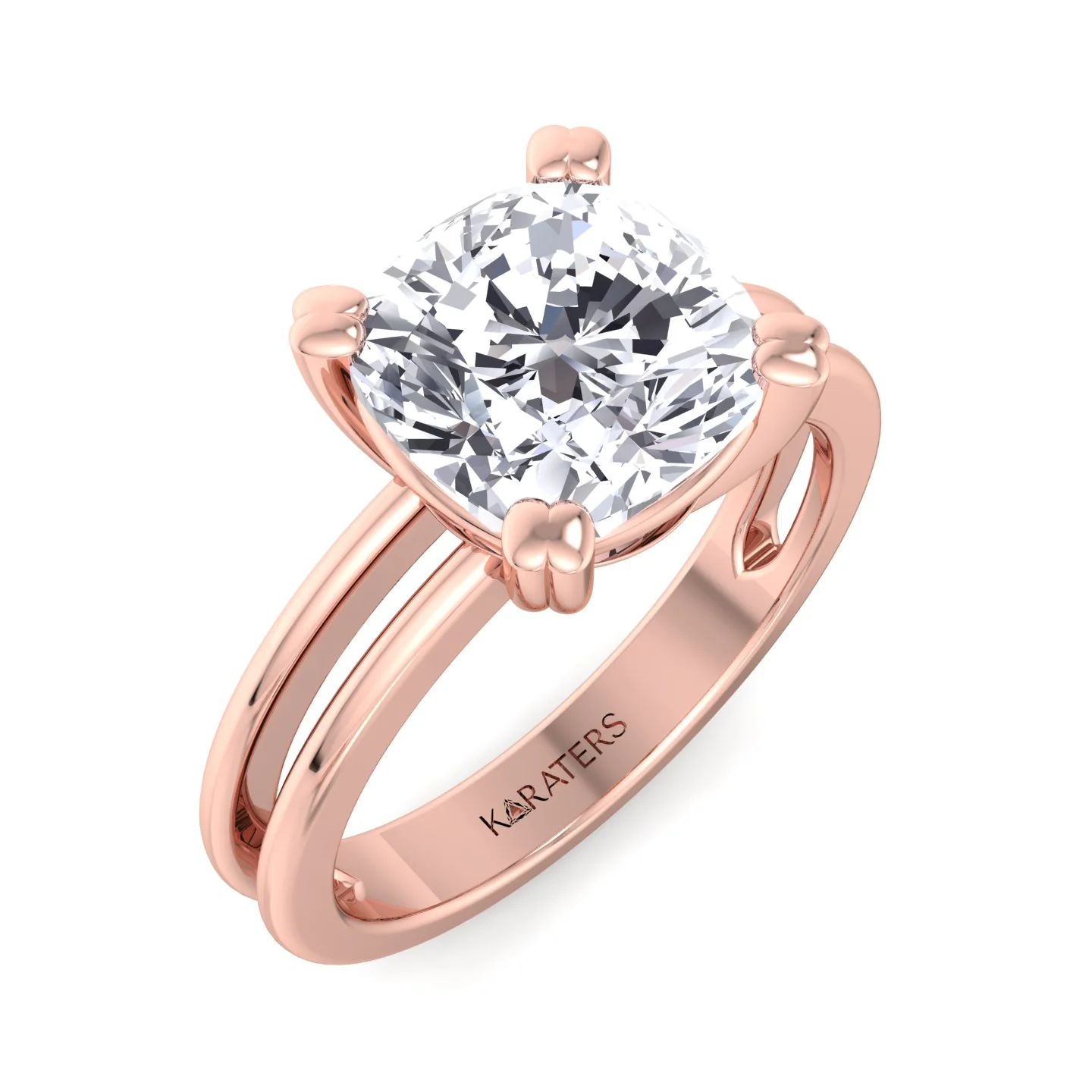 Cushion Cut Solitaire Lab Grown Diamond Engagement Ring with Double Band - Image 10