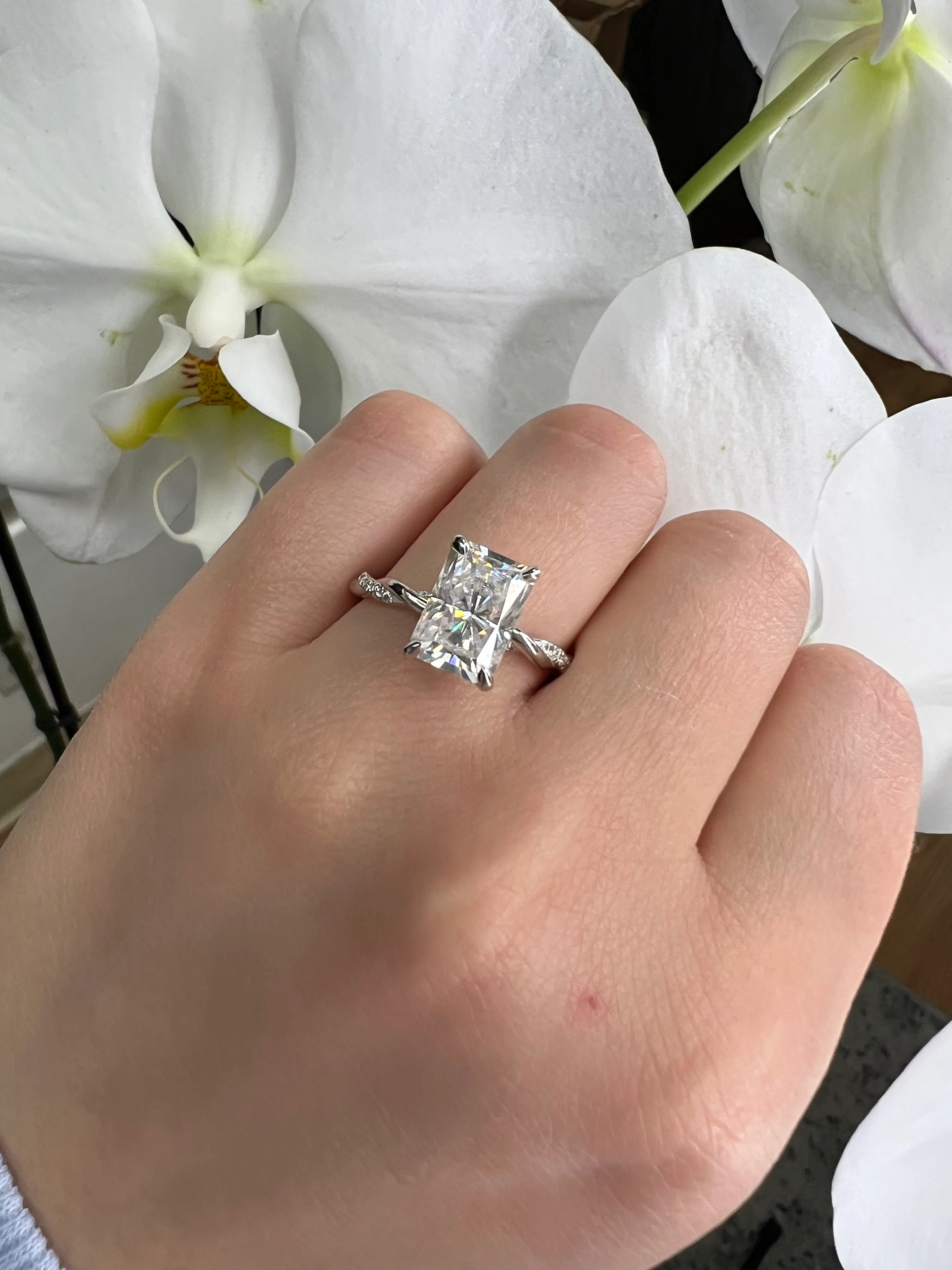 Radiant Cut Lab Grown Diamond Engagement Ring With Twist Band - Image 15