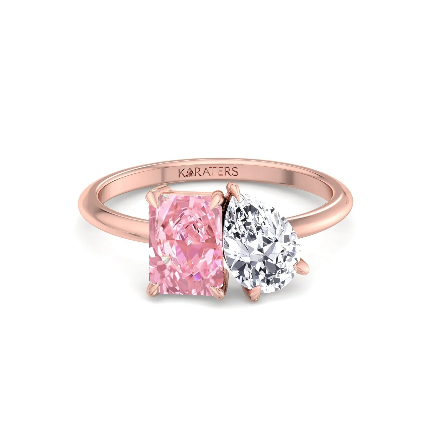 Toi Et Moi Fancy Pink Radiant Cut & Pear Shape Lab Grown Diamond Engagement Ring - Image 7