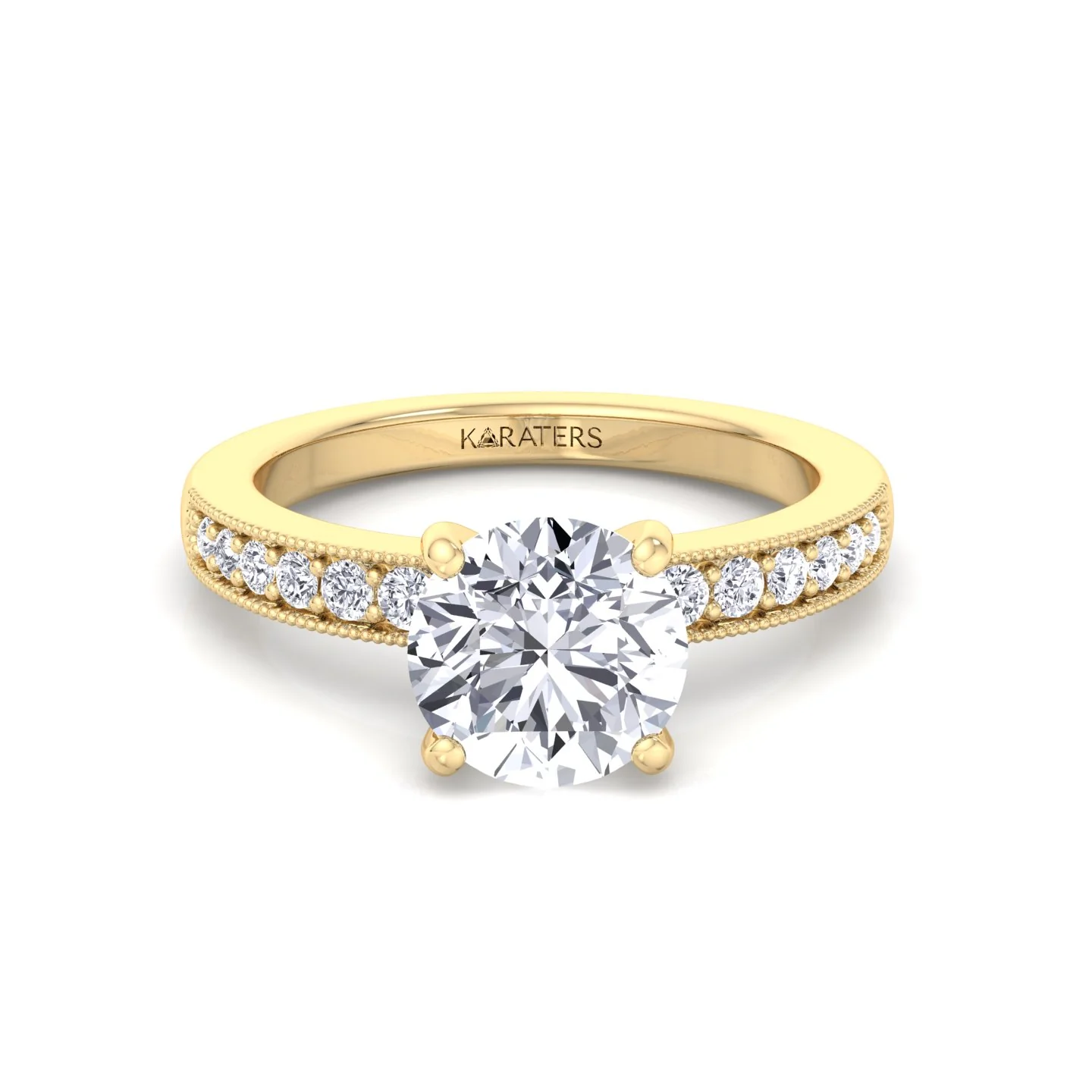 Vintage Round Shape Lab Grown Diamond Engagement Ring with Channel Set Side Stones - Image 11