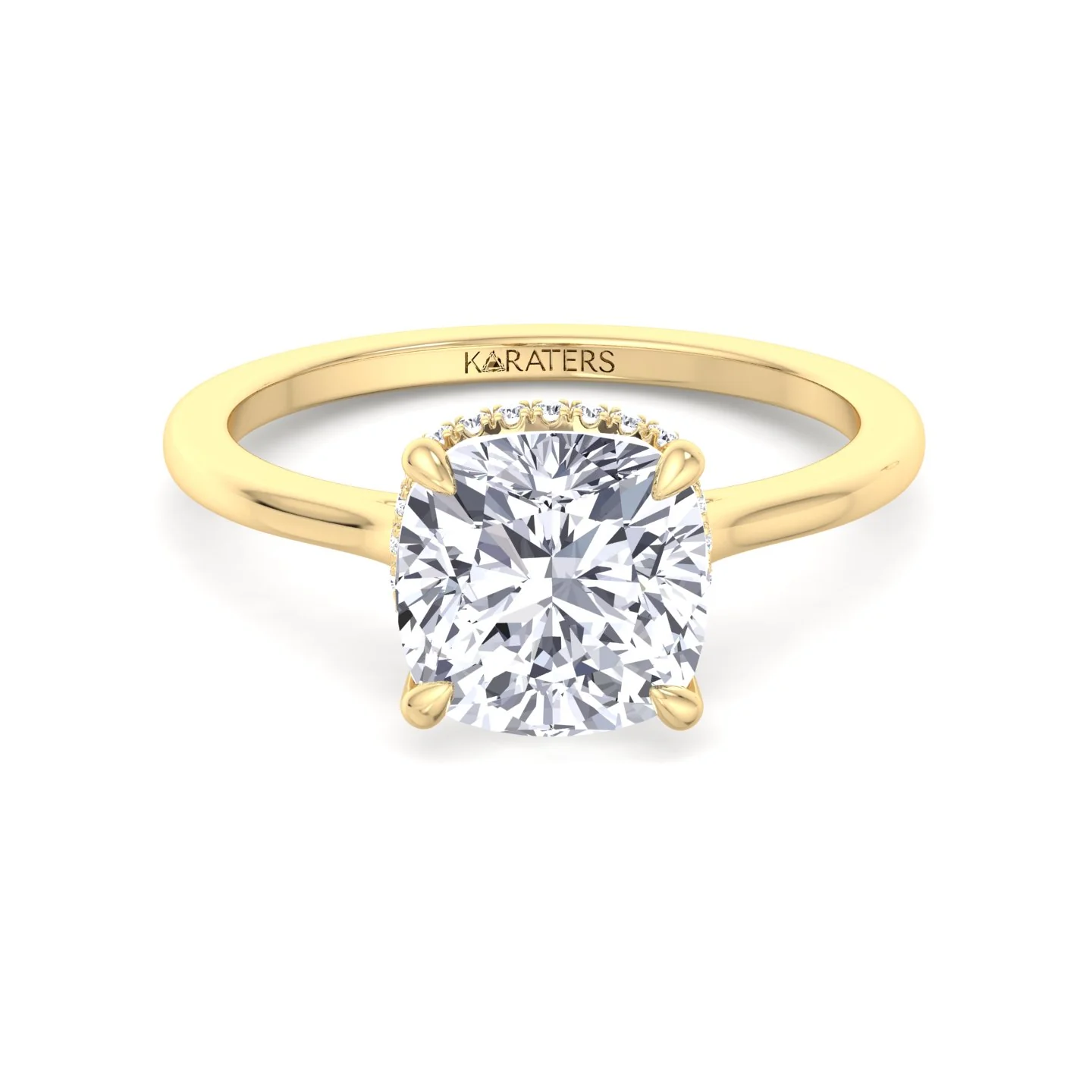 Cushion Cut Lab Grown Diamond Solitaire Engagement Ring with Hidden Halo - Image 10
