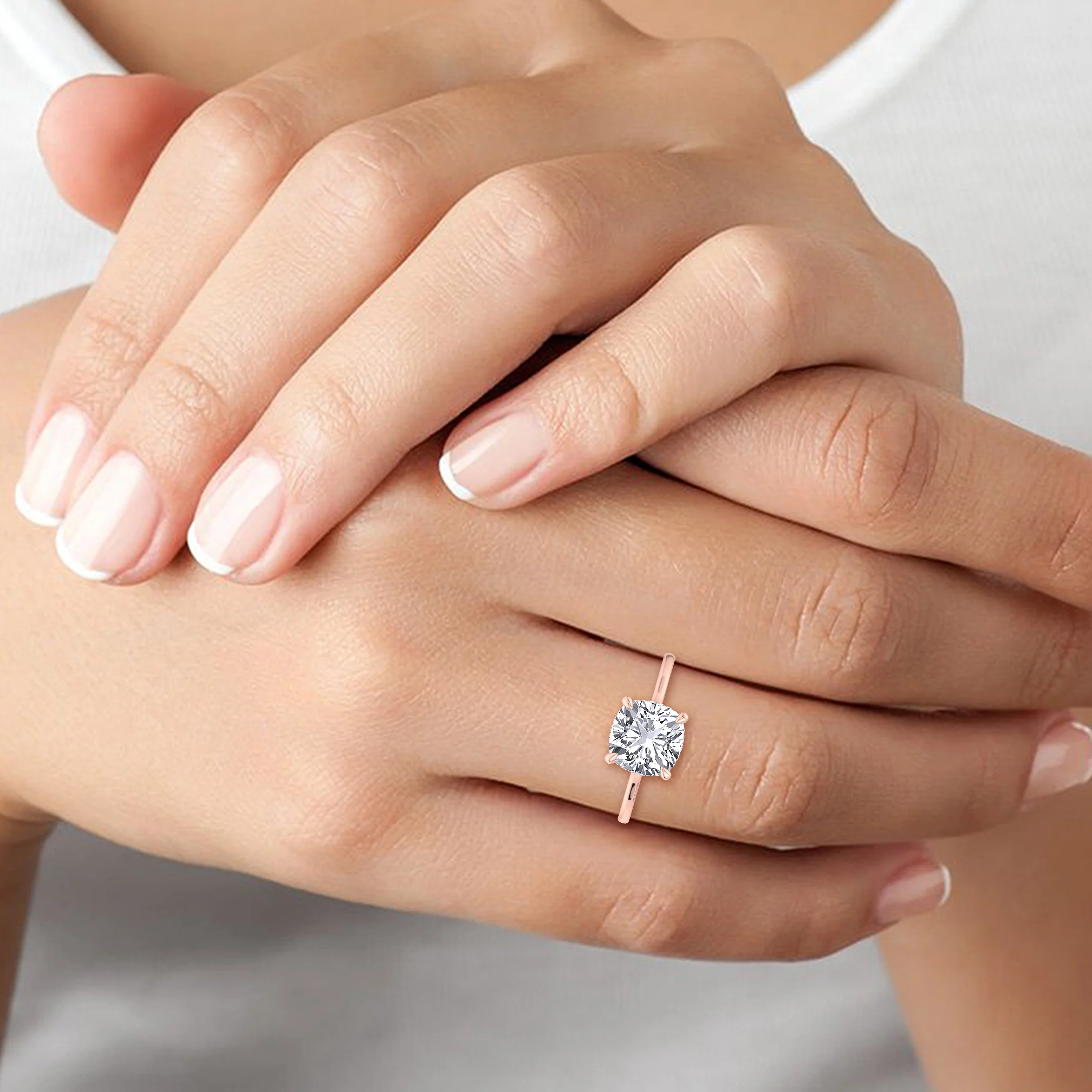 Cushion Cut Lab Grown Diamond Solitaire Engagement Ring with Hidden Halo - Image 12