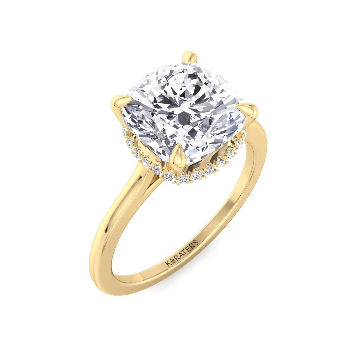 Cushion Cut Lab Grown Diamond Solitaire Engagement Ring with Hidden Halo - Image 9
